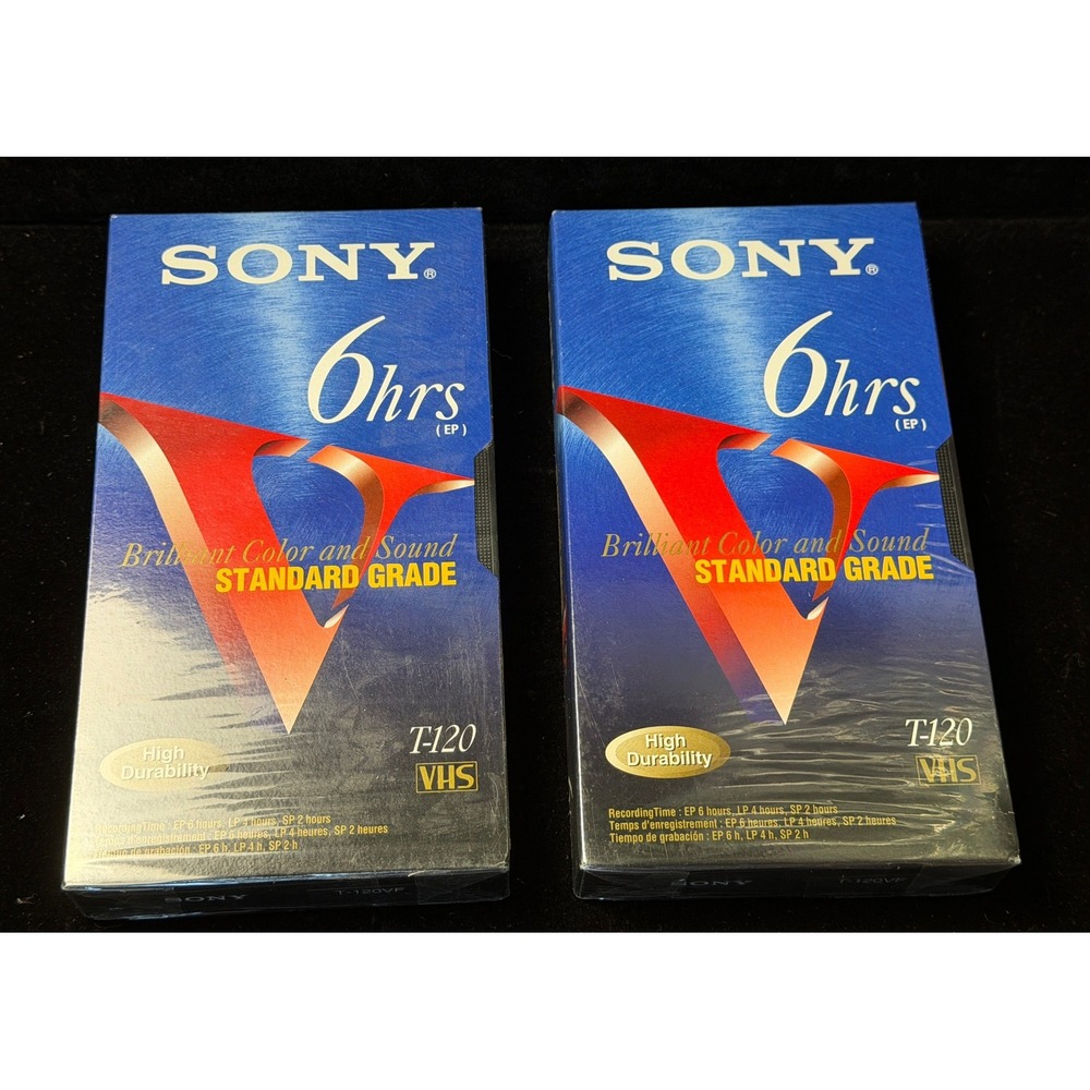Sony T-120VF, Standard Grade, VHS Blank Media Tapes-6 Hour, Lot of 2 NEW Sealed